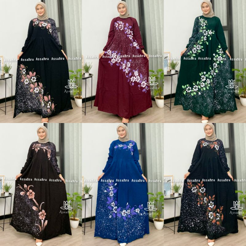 GAMIS TWILL LUKIS TERBARU KAIN ADEM DAN TEBAL DRESS DAILY KEKINIAN FASHION WANITA GAMIS RAYON ORI CANDIMEKAR MALAMAN