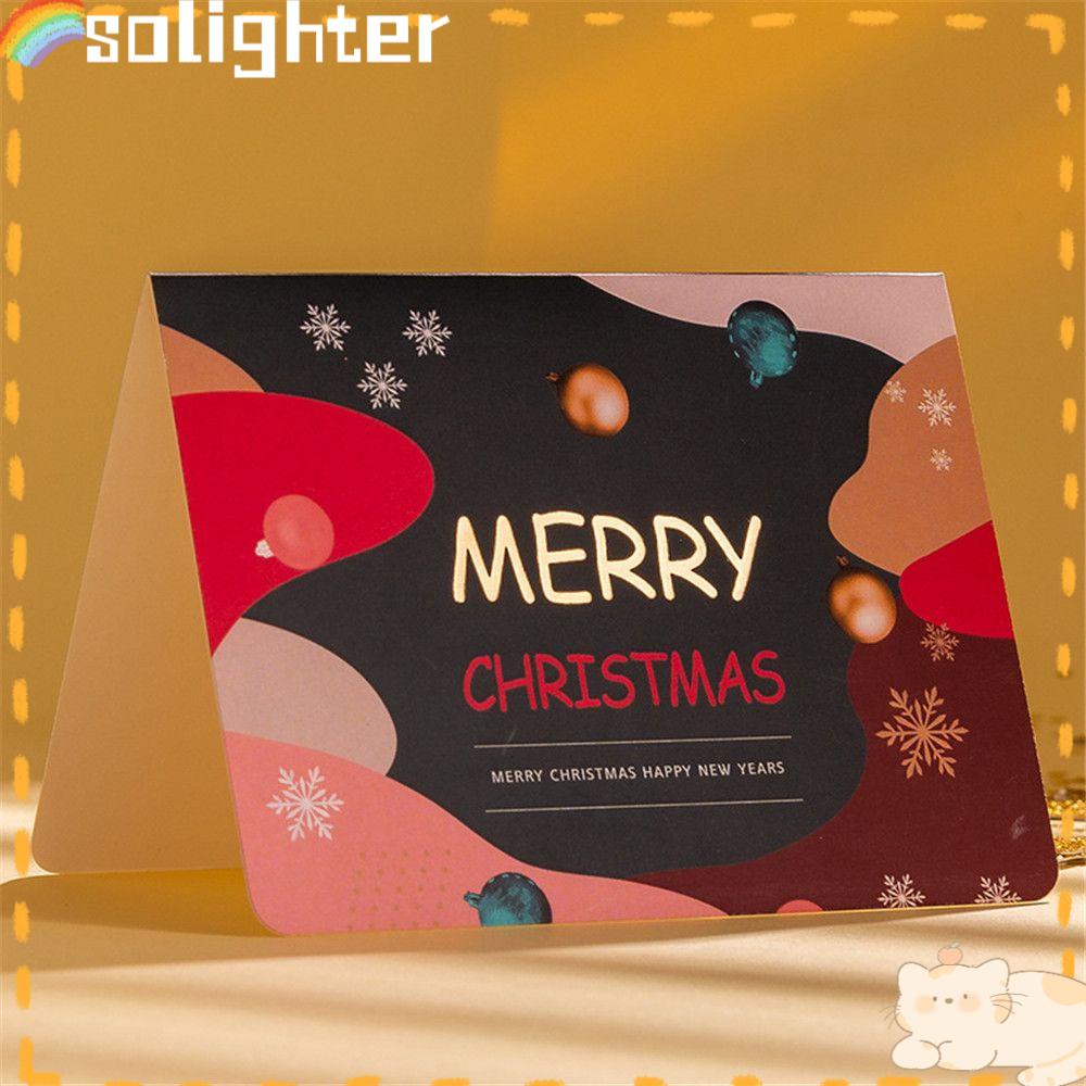 Solighter 1set Kartu Ucapan Natal Ulang Tahun Tahun Baru Kartu Ucapan Terbaik Dengan Amplop Stiker Kartu Pesan Bronzing