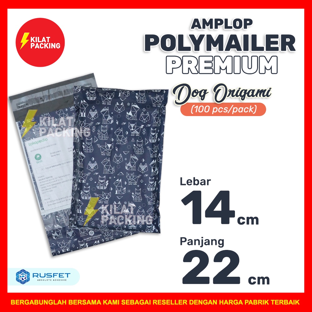 

POLYMAILER MOTIF DOG ORIGAMI 14CM X 22CM / AMPLOP PLASTIK PACKING RUSFET PREMIUM TERMURAH - PACK