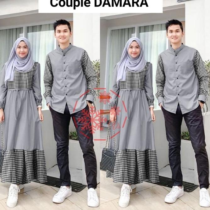 Termurah Couple Damara Moscrepe Komby Katun Kotak-kotak | Baju Pasangan Remaja Dewasa Muslim Gamis B