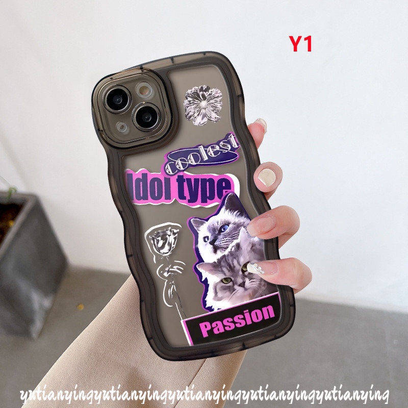 Soft TPU Case Realme C25 C12 C21Y C25Y C30 C33 C11 C15 5 6i C25s C35 10 9i 8 8i 7i 5i 7 5s C20 8Pro C20A 9Pro+9c3 C17 Wavy Edge Trendy Brand Sticker Label Casing Kucing Keren