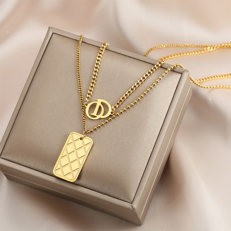 Kalung dua layer OD Titanium Korea Style Wanita Anti Karat harga grosir bisa bayar di tempat