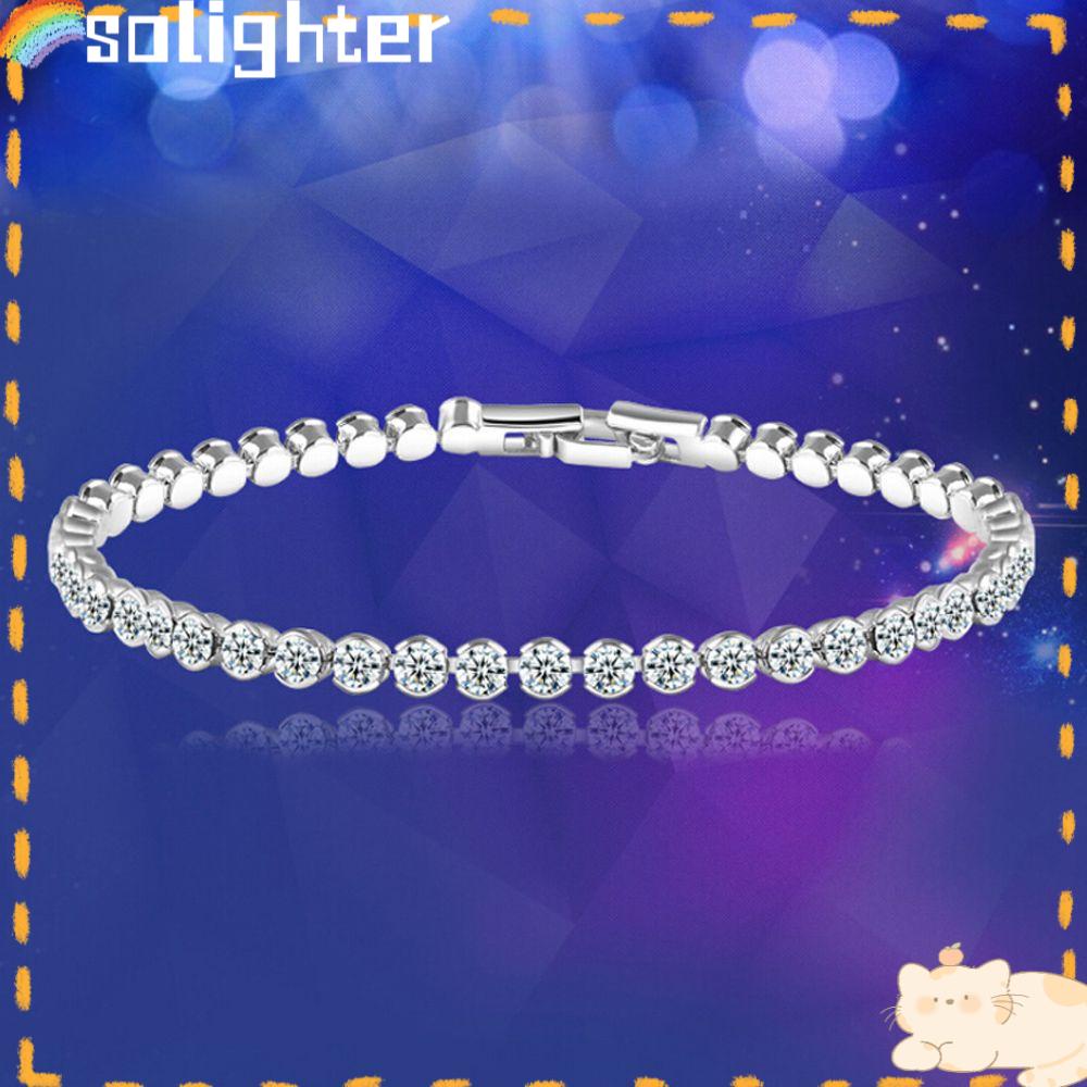 Solighter Shiny Gelang Wanita Silver/Gold Austria Rantai Tangan Kristal