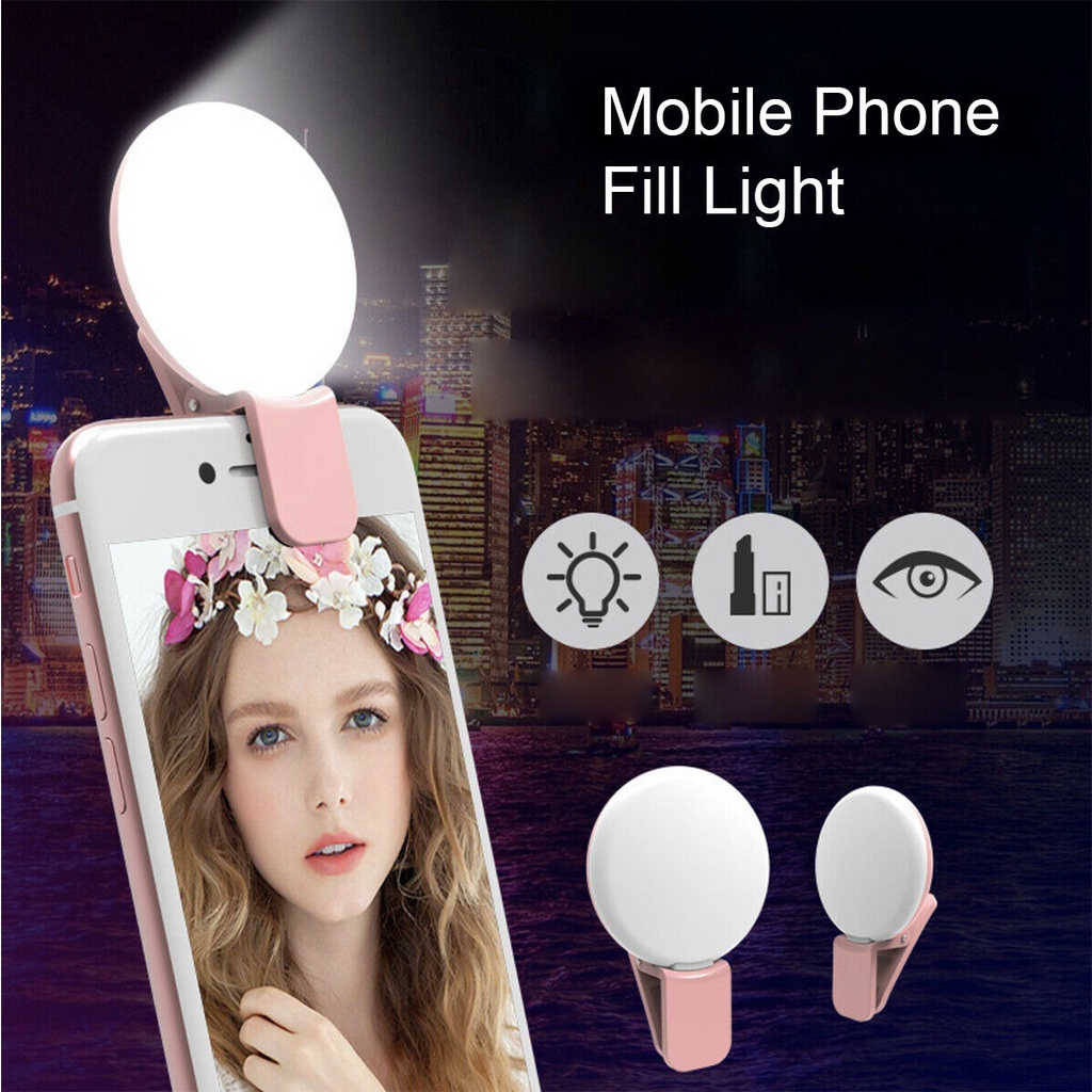 Ringlight Selfie Mini Portable USB Rechargeable Untuk Ponsel Isi Lampu Flash Phone Clip-on Ring Light Dengan Klip Fotografi