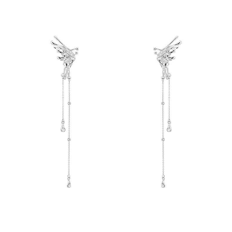 Y2k Kupu-Kupu Anting Rumbai Untuk Wanita Keren Logam Perak Klip Earring Perhiasan Aksesoris Fashion
