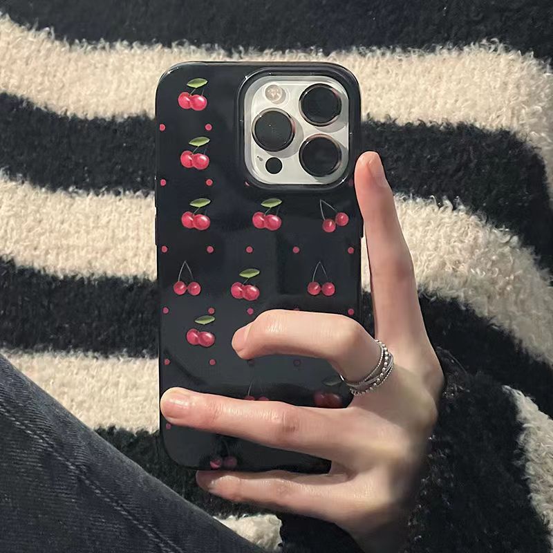 IPHONE Ins Full Screen Cherry Cocok Untuk Iphone14 14pro 14plus 13 13mini 13pro 13prm iPhone12 7Plus 8Plus Xr XS 13 12mini Pro Max Empat Sudut Casing Ponsel Tahan Guncangan