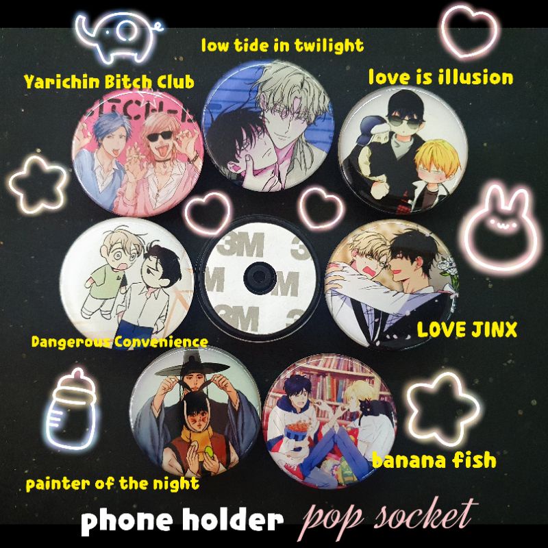 pop socket/griptok/phone holder couple BL love jinx,Dangerous Convenience, low tide in twilight,yarichin,painter if the night,love is illusion,banana fish