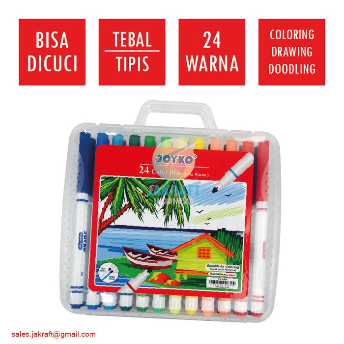 

Terlaris Spidol Bisa Dicuci Set 24 Warna Joyko Washable Color Pen Marker Clp-05