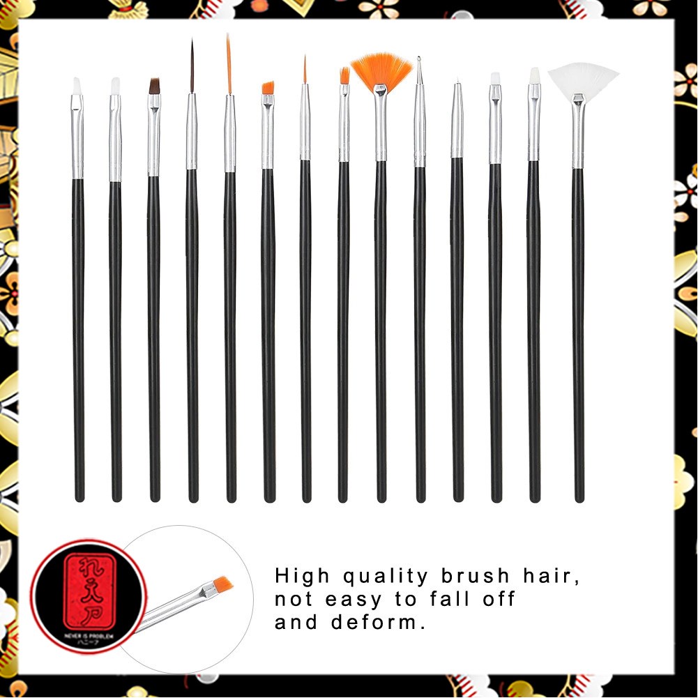 NelBeauty Brush Kutek Kuku Pro Nail Art Dotting Tools 15 PCS - N1800 - Black