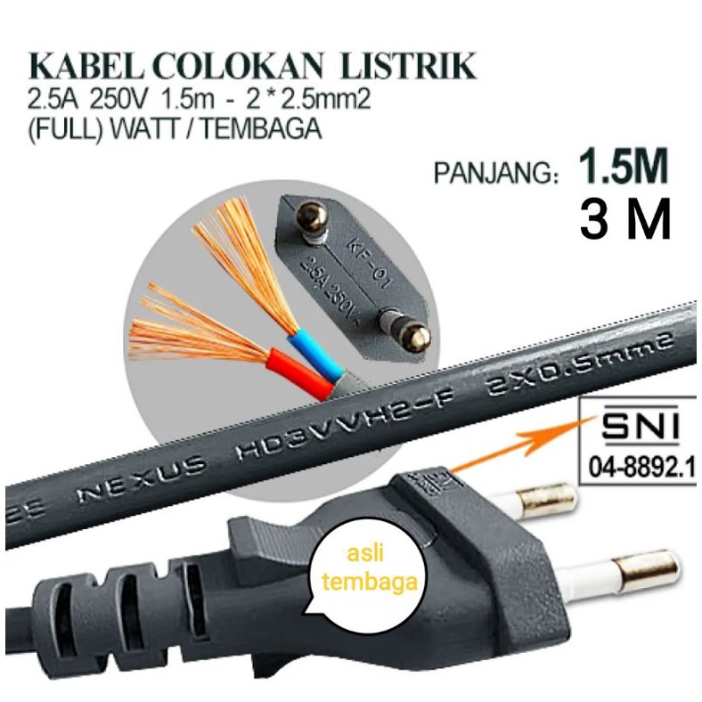 KABEL POWER / KABEL AC 220V / KABEL BUNTUNG / KABEL LISTRIK Kabel Sambungan + Colokan Listrik