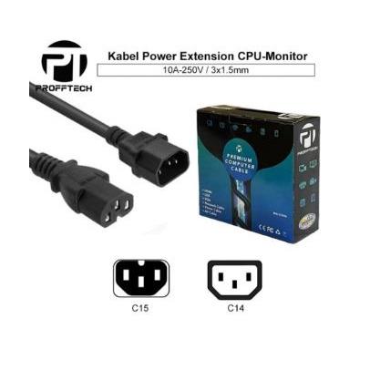 Cable power Profftech c15 to c14 2 meter 250v 10A for pc Cpu monitor led lcd - Kabel power cord proff-tech 2m