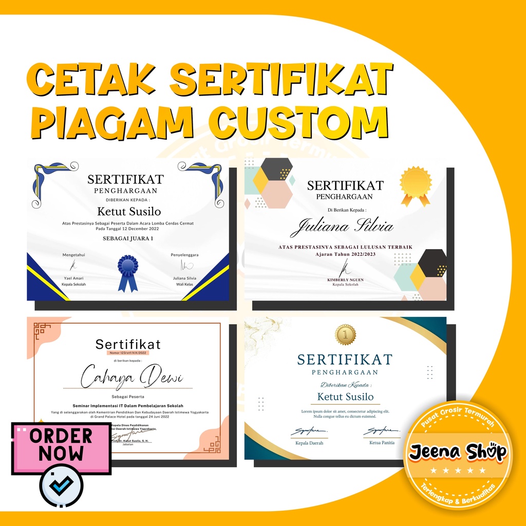 

Cetak Sertifikat/Piagam Penghargaan Ukuran A4 Anti Luntur, Berkualitas, Kertas Bertexture