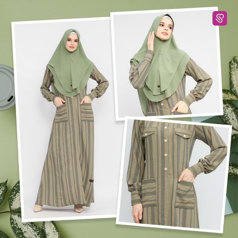 LA LIGNE GAMIS UKHTI TERBARU | Baju Gamis Ukhti Munira Motif Garis Polo Linen Yanred