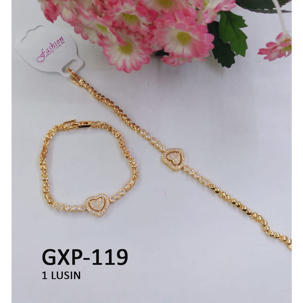 [1 LUSIN ISI 12] GELANG XP RANTAI EMAS GOLD HATI DIAM BULAT TERMURAH / DUNIA GELANG TERBARU