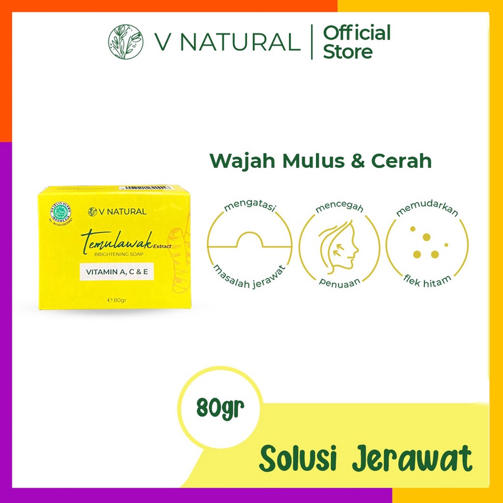 V Natural Brightening Soap / Sabun Batang Temulawak 80gr