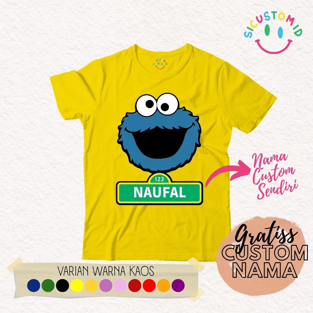 TERLARIS BAJU KAOS ANAK SESAME STREET | GRATIS CUSTOM NAMA COWOK/CEWEK TANGAN PENDEK KARTUN ANAK MONSTER COOKIES