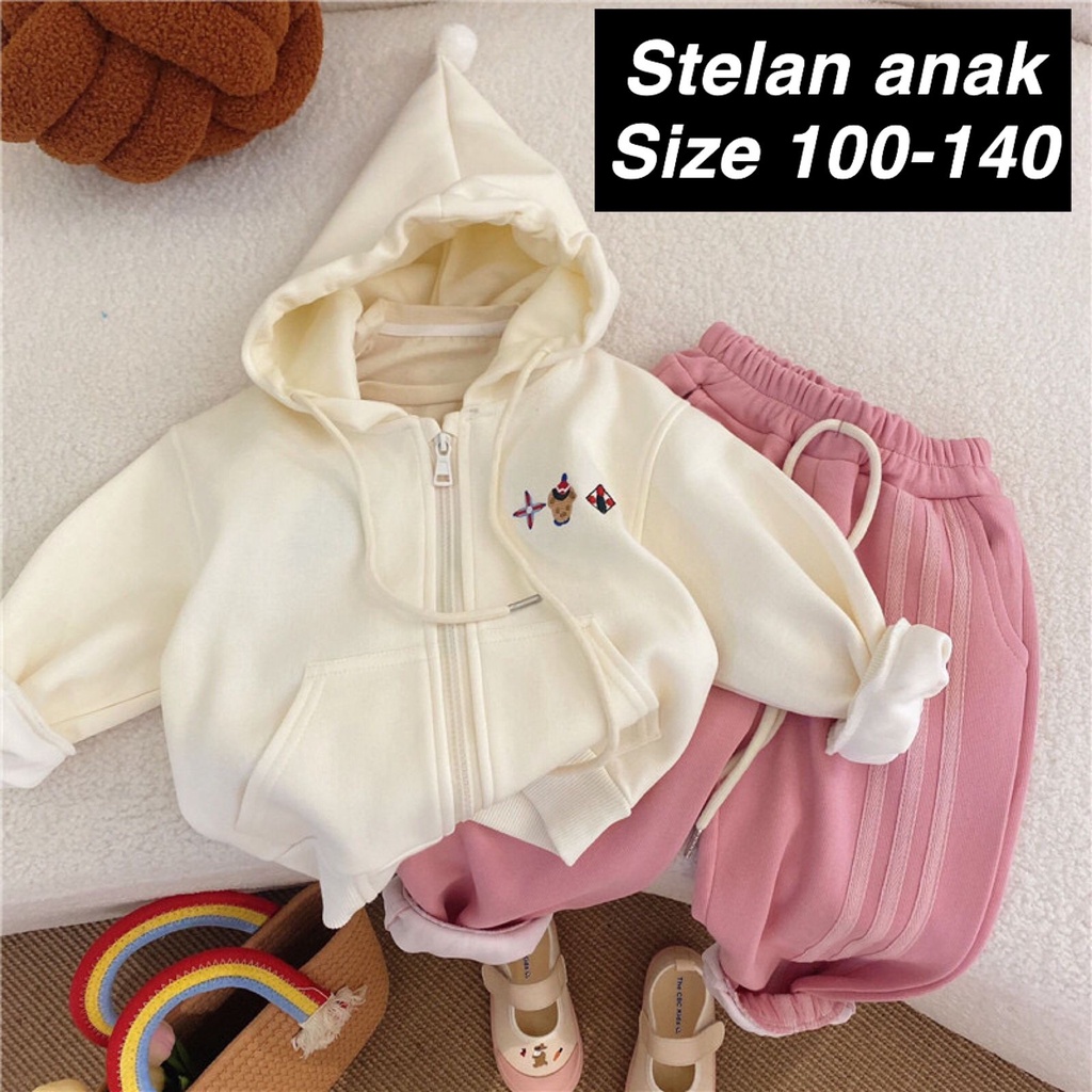 (LOLI-JKT) BS-402 STELAN ANAK JAKET CREAM PINK BAHAN SOFT LEMBUT SIZE 100-140