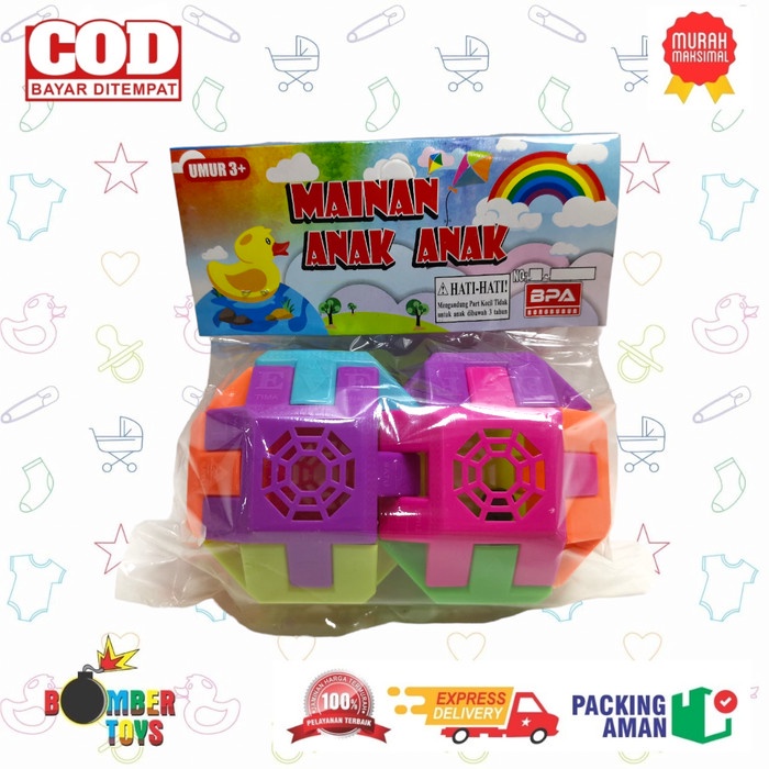 MAINAN ANAK KERINCINGAN 2 BOLA PUZZLE BUNYI LUCU UNTUK BAYI BELL PAZEL