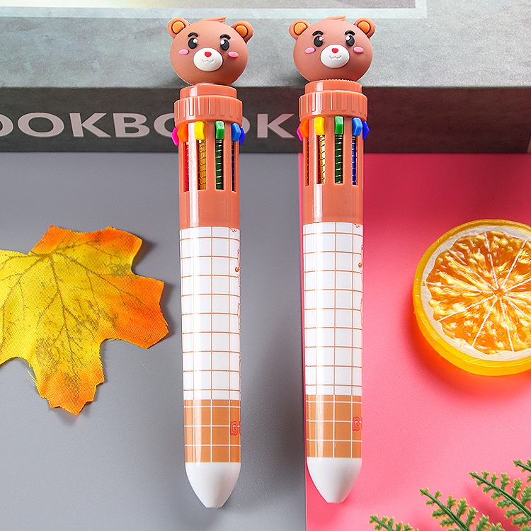 10-warna Kartun Beruang Bolpoin 0.5mm Ujung Peluru Warna-Warni Alat Tulis Siswa Alat Tulis