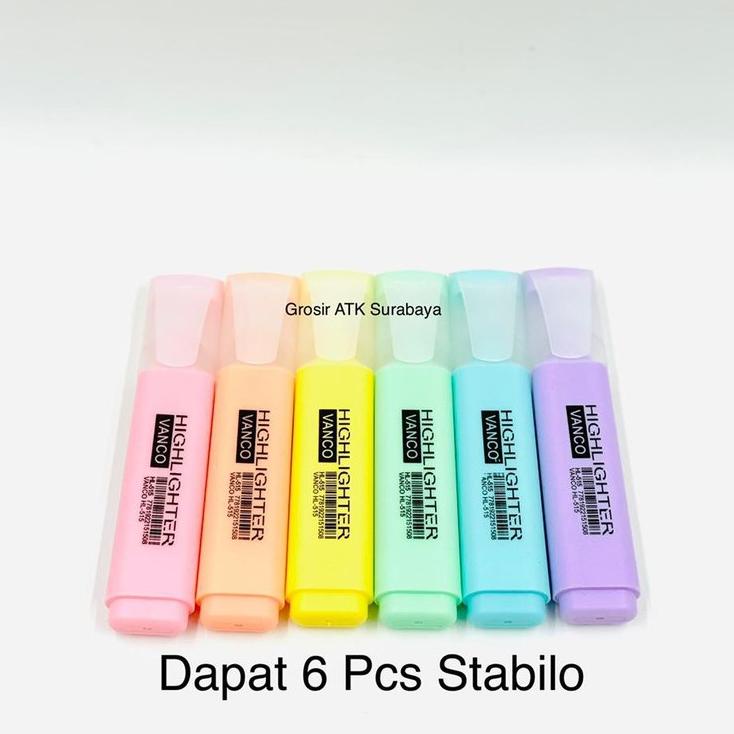 

B29 ( Dapat 6 Pcs ) Stabilo Highlighter Set Vanco Warna Pastel HL-515 CUCI GUDANG ふ