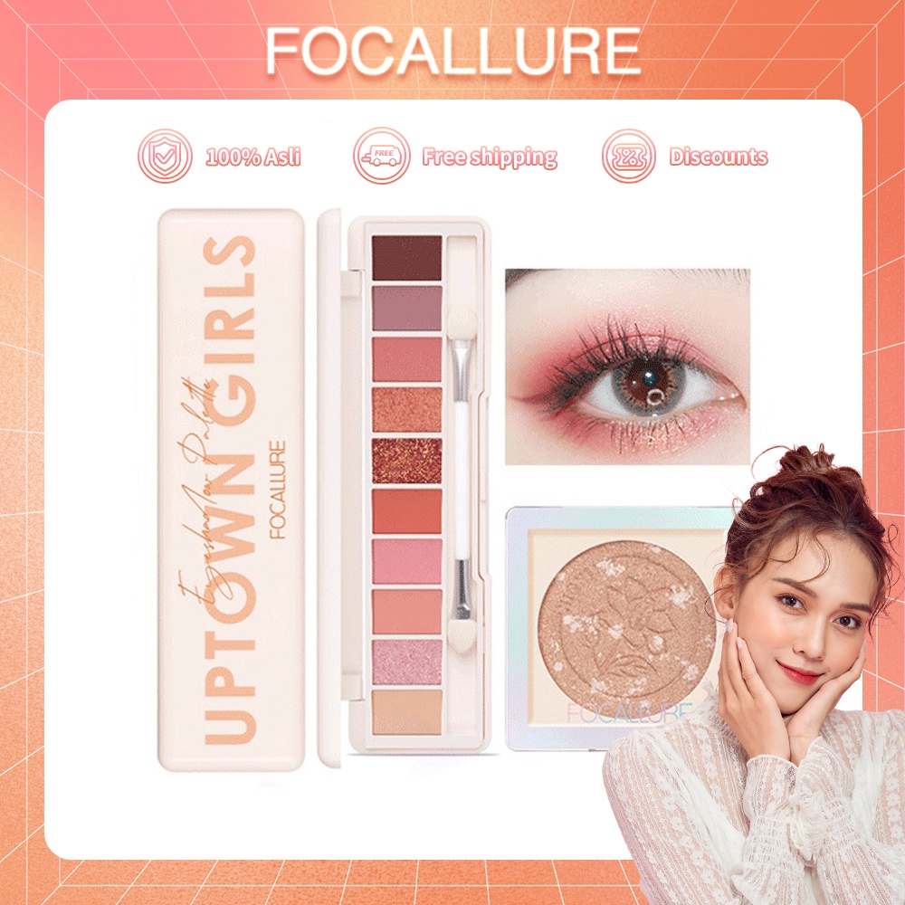 FOCALLURE 2pcs Makeup Kosmetik Set Lengkap Shimmer Highlighter &amp; Matte Eyeshadow Palette Kosmetik Alis High Pigment