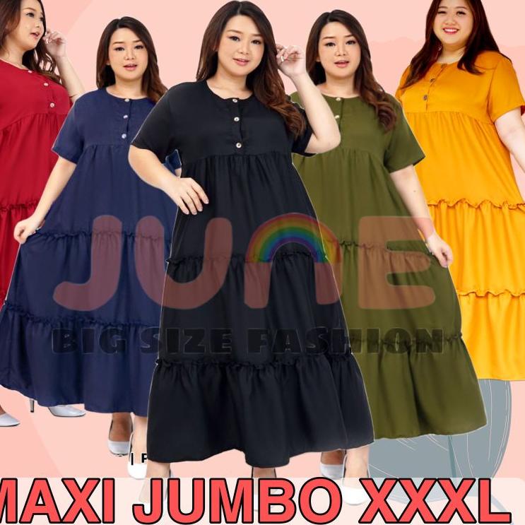 ☪ JUNE DRESS MAXI JUMBO REMPEL SUSUN BUMIL BUSUI FRIENDLY 3XL LD 120 ❂