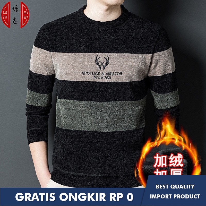 Tangzhi  Bulu Berlapis Chenille  Rajut     Surat  Kasual Sweater  tebal