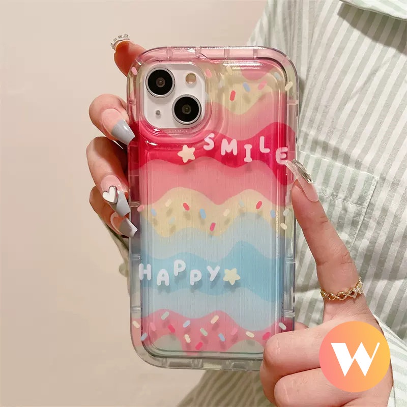 IPHONE Ins Kreatif Warna-Warni Pelangi Casing Kompatibel Untuk Iphone11 12 14 13 Pro Max X Xs Max 7Plus XR 6 6s 8plus SE 2020 Senyum Bahagia Shockproof Airbag Transparan Lembut TPU Case Cover