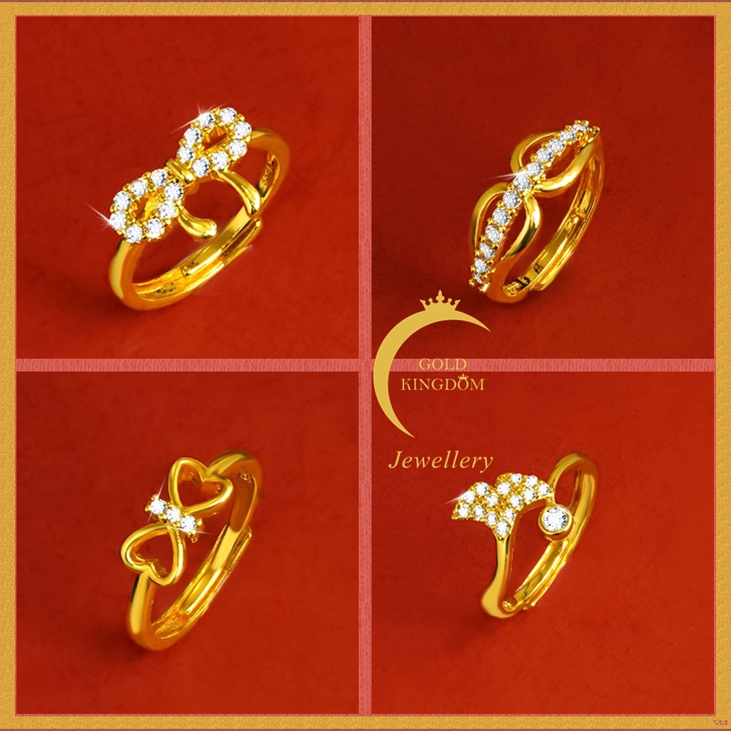 Goldkingdom Perhiasan Fashion Emas Asli Kadar 375 Bangkok Aksesoris Ready Stock 50desain Cincin Minimalis Wanita Bertatahkan Berlian Adjustable Berlapis Emas Halus Cincin