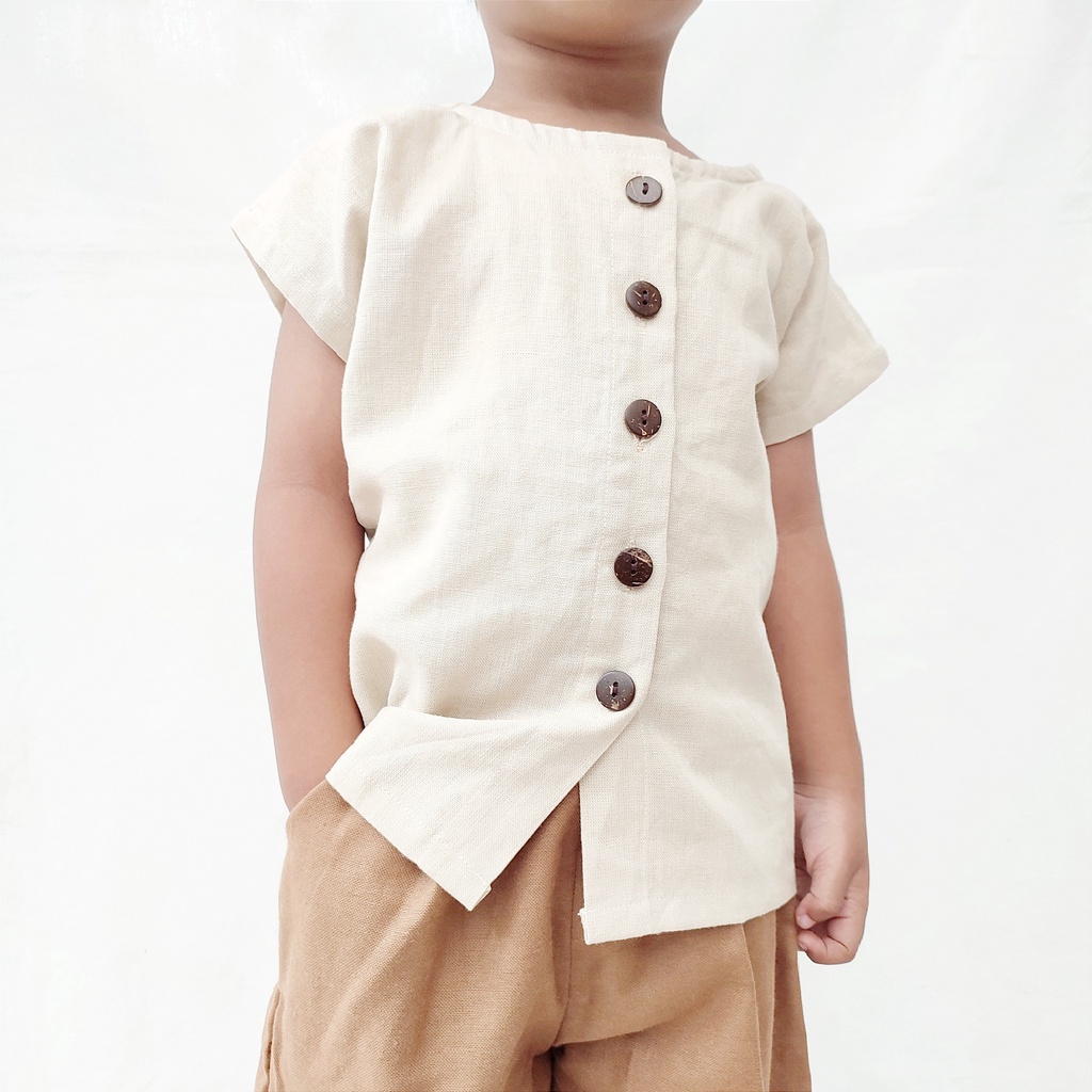 Littlepopy MIIKO Top Linen Anak - Baju Atasan Korea Kemeja Korean Linen Anak Cowo Laki-laki Murah