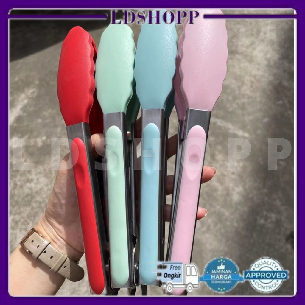 LDS Capitan Makanan Kue Dan Gorengan Warna / Food Tongs Silicone Stainless / Capitan Silikon Murah Anti Lengket Quality Premium Import