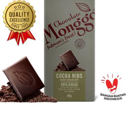 

▼ Chocolate Monggo | Cocoa Nibs & Dark Chocolate 69% Cocoa 80gr | Coklat Murni 100% Cocoa butter | Biji Kakao & Cokelat Hitam ☑