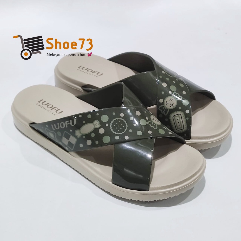 LUOFU E 7189 SM-B65 SIZE 36-40 ORIGINAL l Sandal Selop silang MOTIF jelly wanita l Sendal kokop cewek impor