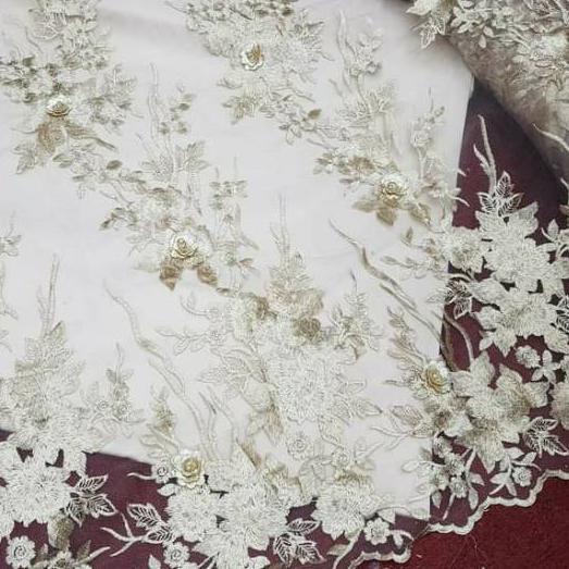 ♙ Kain brokat 3d / tile 3d. kain tulle brukat 3d bunga timbul import. kain tille 3d ➴