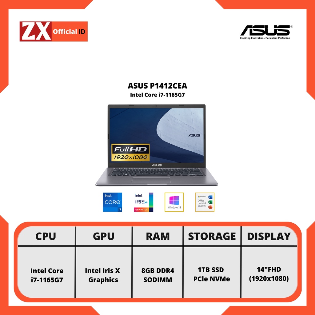 LAPTOP ASUS P1412CEA i7-1165G7 8GB RAM 1TB SSD 14'' FHD WINDOWS 11