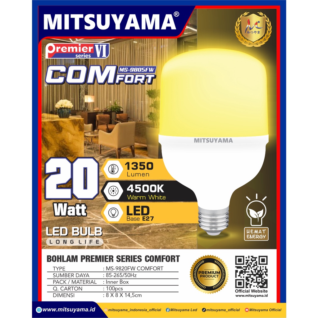 BOHLAM LED KUNING MITSUYAMA LAMPU PREMIER IV ORIGINAL MS-9850FW COMFORT