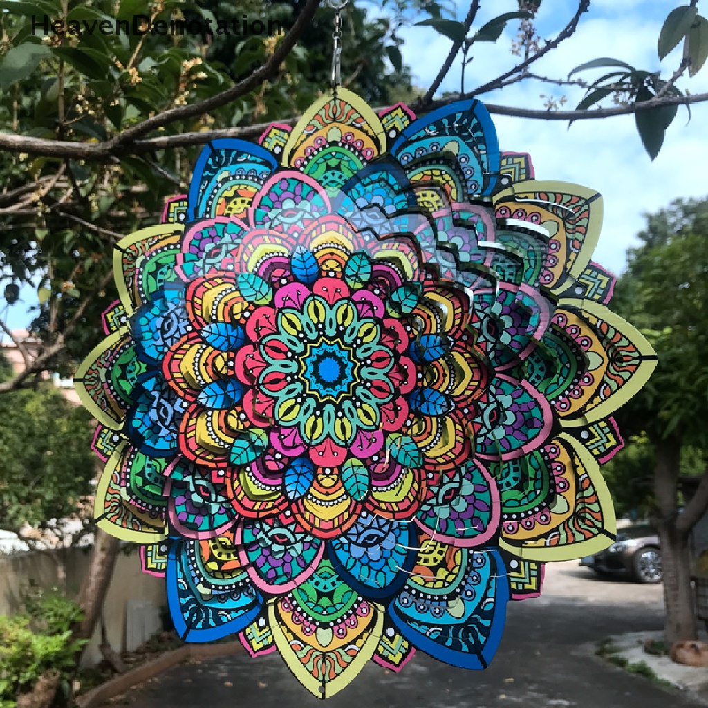 [HeavenDenotation] 3d Mandala Gantung Lonceng Angin Dekorasi Rumah Stainless Steel Balkon Taman Dekorasi Outdoor Liontin Angin Spinner Sublimasi Set HDV