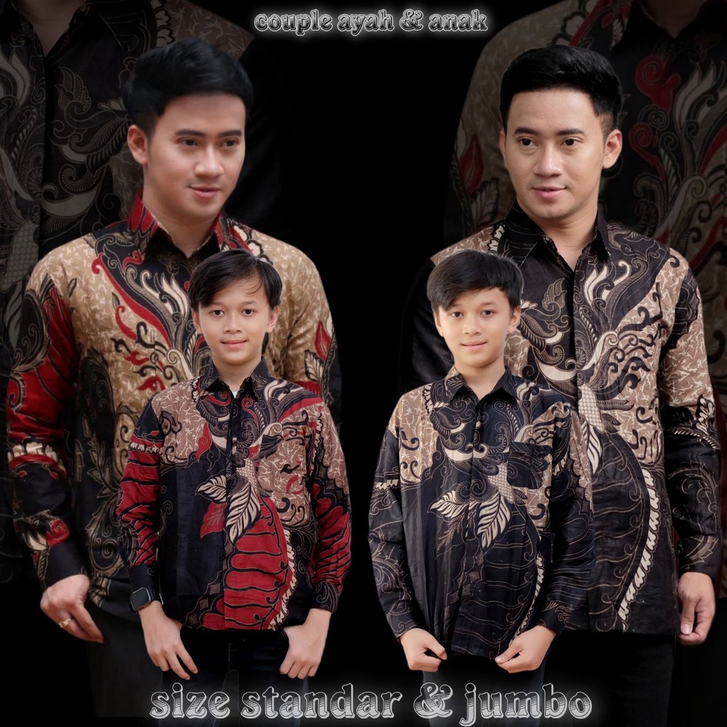 Terbaru couple ayah &amp; anak laki laki lengan panjang-kemeja batik pria-Batik pria modern-Baju batik anak laki laki