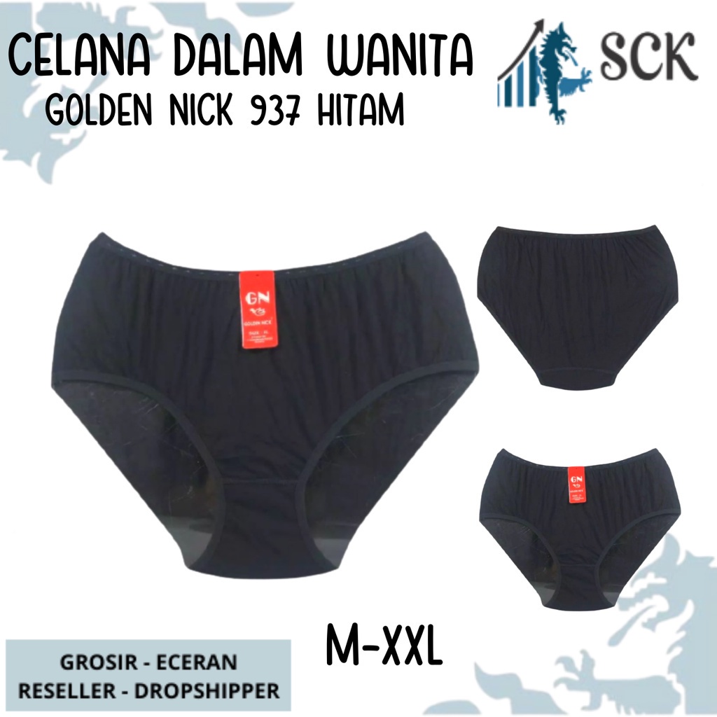 [ISI 3] CD Wanita GOLDEN NICK 937 HITAM Polos / Celana Dalam Ukuran M-XXL  / Pakaian Dalam Cewek - sckmenwear GROSIR
