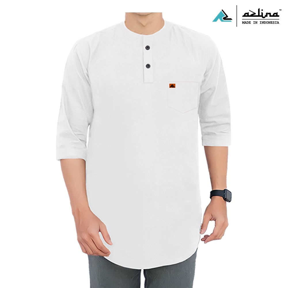 Baju Kaos Koko Kurta Muslim Pria Polos Gamis Pakistan Azlina Warna Putih Bahan Katun Nyaman Dipakai