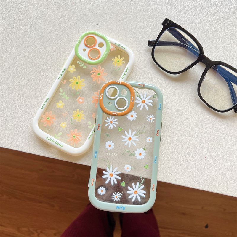 Fashion Little White Daisy Soft Case HP iP iPhone 11 12 13 14 Pro Max Baru Puff Casing Apple