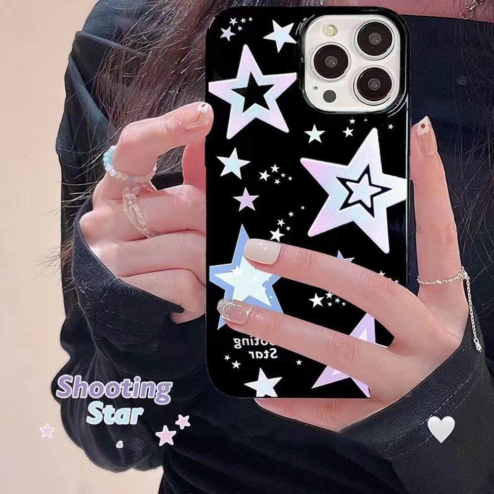 IPHONE Ins Ungu Kedip Bintang Lima Cocok Untuk Iphone14 14pro 14plus 13 13mini 13pro 13prm iPhone12 7Plus 8Plus Xr XS 13 12mini Pro Max Empat Sudut Casing Ponsel Tahan Guncangan