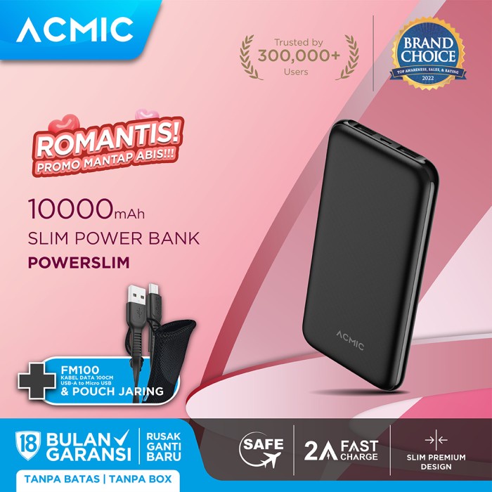 Portable Acmic Powerslim 10000Mah Slim Powerbank 2A Fast Charge