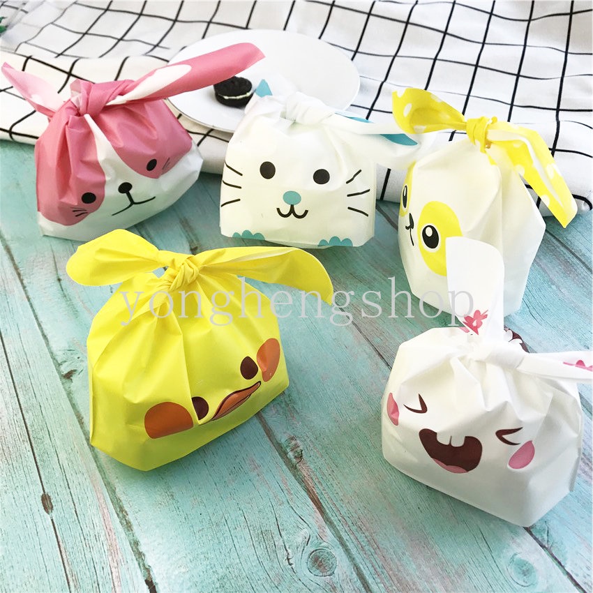 50pcs / set Kantong Kemasan Biskuit / Permen / Roti / Kue Kering Desain Telinga Kelinci Paskah Untuk Pesta Pernikahan