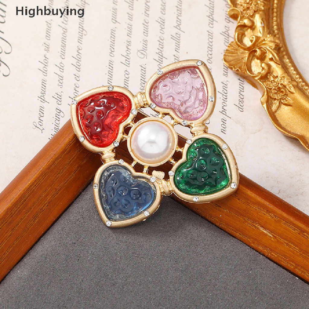 Hbid Baroque Colorful Heart Cross Brooch Pin Vintage Didesain Bros Untuk Wanita Retro Pin Pakaian Syal Klip Perhiasan Hadiah Glory