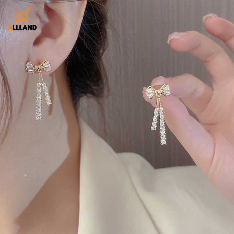 1pasang Anting Korea Zirkon Ikatan Simpul Drop/Anting Rumbai Berkilau Trendi Untuk Hadiah Perhiasan Wanita Gadis