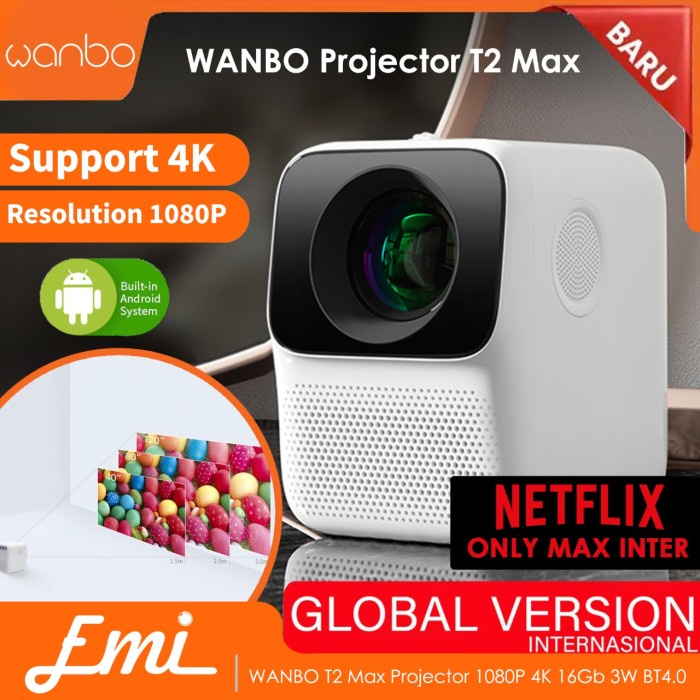 

[[JNT COD]] WANBO T2 Max Projector 1080P 4K 16Gb 3W BT4.0 Android - T2 FREE