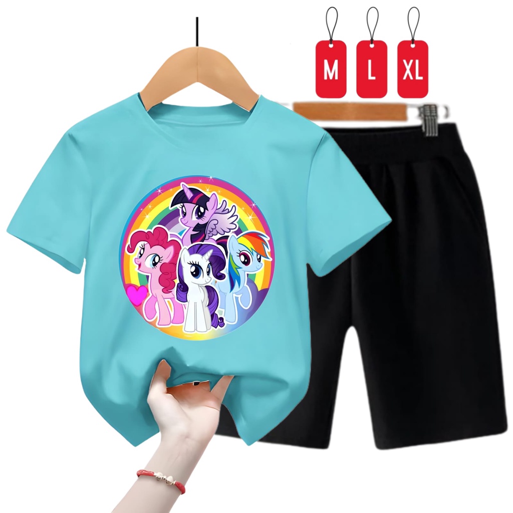 Hzl_outfit Setelan Baju Anak Perempuan Little Pony Rainbow M,L,XL