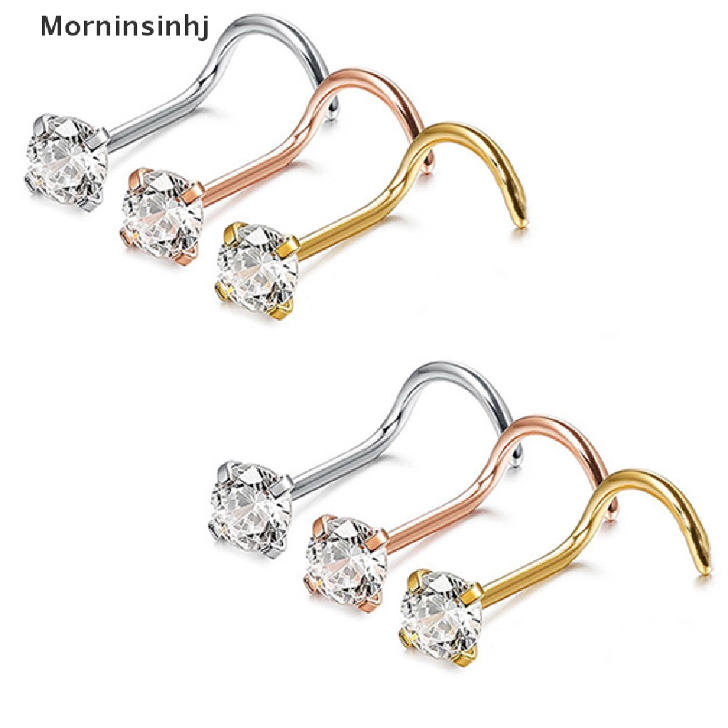 Mornin 1Pc Cincin Hidung Kristal Stainless Steel Nose Stud Rings Perhiasan Tubuh Hadiah id