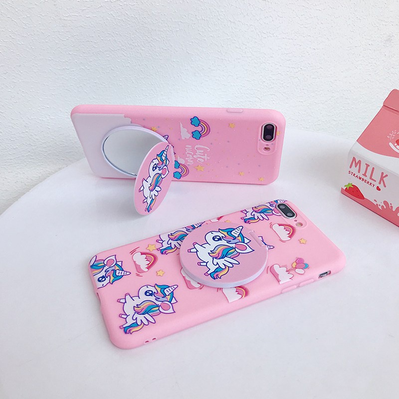 Case Cermin Rias Makeup OPPO A57 A77S A17 A96 A76 A36 A17K VIVO Y21S Y21A Y21E Y21T Y21G Y22S Y35 Y16 Y16 Y02S unicorn Pink Lucu